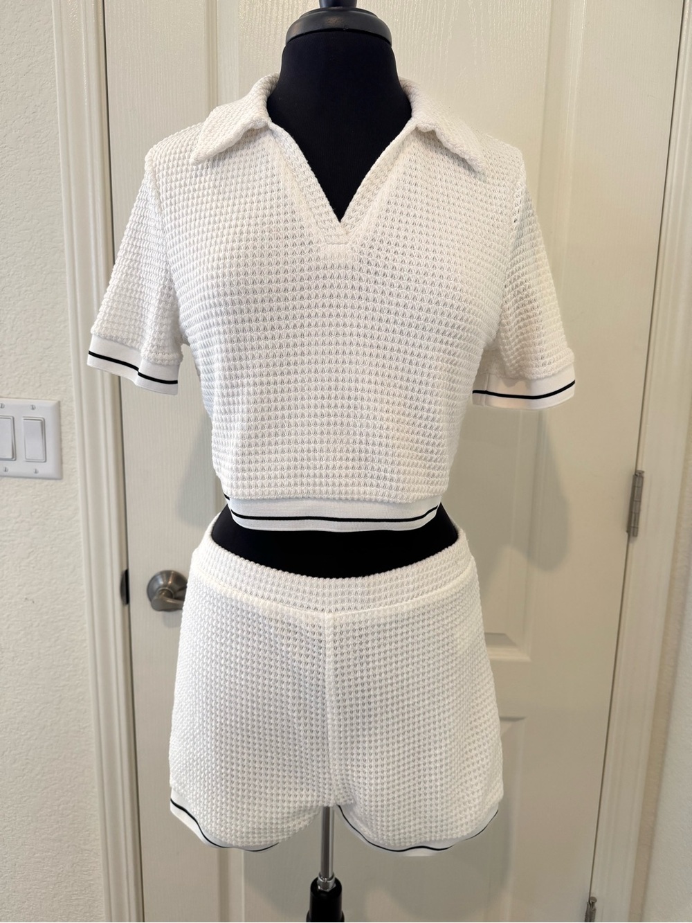 White Knit Two-Piece Cropped Top and Shorts Set